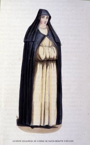 Entinen Pyhän Brigitte of Irelandin ritarikunnan nunna. Kaiverrus albumista uskonnollisista määräyksistä, Pariisi tekijältä Unknown artist