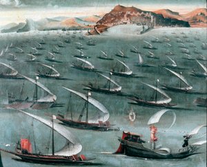 Ranskan laivasto Genovan kaupungin edustalla (maalaus tekijältä Unknown artist