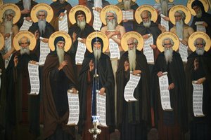 Fresko Koutloumousioun luostarin kirkossa, Athos-vuori, Kreikka, 2006 (kuva). tekijältä Unknown artist