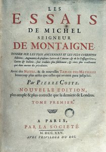 Ranskalaisen kirjailijan ja humanistin Michel de Montaignen (1533-1592) "" Les essays " -elokuva. 1725 Barcelona. Biblioteca de Catalunya tekijältä Unknown artist