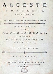 Alcesten nuottien etukappale, C. W. Gluckin ooppera tekijältä Unknown artist