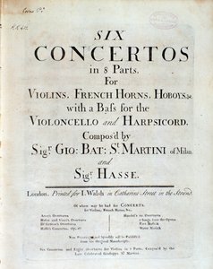 G B Sammartinin ja J A Hassen kuuden konserton 8-osaisen musiikin taustakappale tekijältä Unknown artist