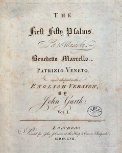 Benedetto Marcellon viidenkymmenen ensimmäisen psalmin etukappale tekijältä Unknown artist