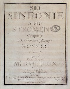 Sei sinfonie a piu strumenti op. partituurin etukappale. 5 (ensimmäinen sinfonia), kirjoittanut Francois Joseph Gossec tekijältä Unknown artist