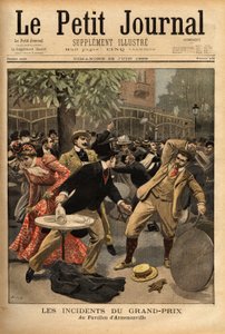 Yleinen taistelu Longchamp Grand Prix -kilpailuissa, jonka alkuperä johtuu sisä- ja uskonnollisten asioiden ministeri Charles Dupuyn (1851-1923) julistuksista, jotka innostivat nykyiset kansalaiset saamalla heidät uskomaan, että tasavaltaa uhkaavat ( tekijältä Unknown artist