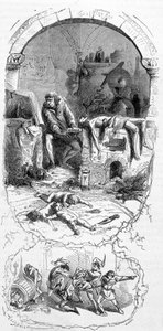 Gilles de Rais (Retz ou Rays) (1404-1440) tilanteessa: velhot ostivat taikuutta varten kuolleena syntyneitä lapsia (1400-luku) - kaiverrus, n.d. tekijältä Unknown artist
