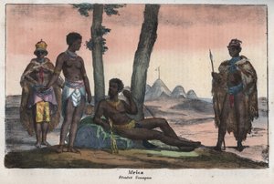 Gonqui Hottentots of the Cape - kaiverrus kirjasta "Kaikkeuden kaikkien kansojen tapoja ja perinteitä". Eli kaikkien kansojen hallituksen, lakien, miliisin, uskonnon historia kaukaisimmista ajoista nykypäivään "1856 tekijältä Unknown artist