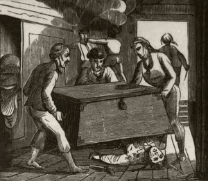 "Gordon ja hänen toverinsa painavat ranskalaisen kapteenin kuoliaaksi suurella rinnalla", n. 1836 tekijältä Unknown artist
