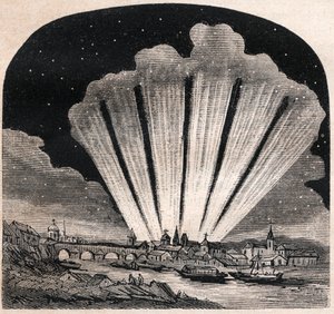 Suuri komeetta vuodelta 1744 (C/1743 X1) - Grande comete a six tails de 1744 - Comete de Cheseaux tai Comete Klinkenberg-Cheseaux - kaiverrus noin 1867 tekijältä Unknown artist