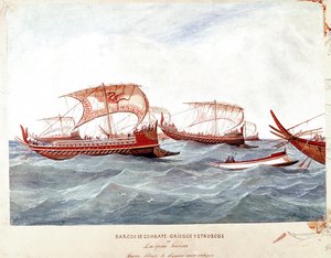 Kreikan ja etruskien sotalaivoja (akvarelli tekijältä Unknown artist