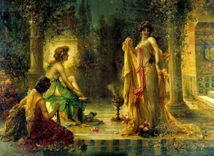 Haaremi kohtaus. 1800-luvun kromolitografia. tekijältä Unknown artist