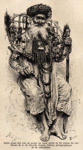 Hindu lupasi käyttää suurta rautarengasta kaulassaan. Alfred Grandidierin kaiverrus havainnollistamaan matkaa Intian meridionaalisissa provinsseissa vuosina 1862-1864, julkaistiin "" le tour du monde" -julkaisussa, johtajana D