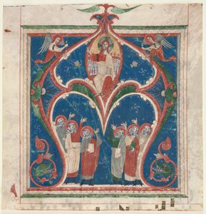 Historioitu alkukirjain (A) poistettu antifonaarista: Kristus Majesteetissa profeettojen kanssa tekijältä Unknown artist