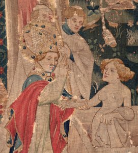 Saint Piatin ja Saint Eleuthèren historia, kohtaus 12: Tribuunin tyttären ylösnousemus Yksityiskohta. tekijältä Unknown artist
