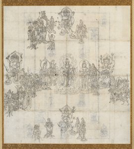 Ikonografinen luonnos (Zuzō) hyväntahtoisille kuninkaille Sutra Mandalalle tekijältä Unknown artist