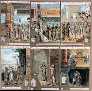 Kuvitus italialaisen säveltäjän Giuseppe Verdin (1813-1901) oopperalle "Aida". 1800-luvun lopun kromolitografia. tekijältä Unknown artist