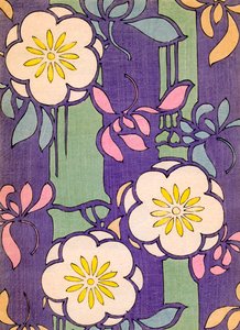 Kuva kukkakukista laventeli- ja vihreällä taustalla tekijältä Unknown artist