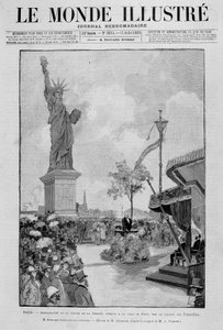 Yhdysvaltojen Pariisin kaupungille tarjoaman vapaudenpatsaan avajaisia pienennettynä (kopio) - "" The Illustrous World" -julkaisussa 13.7.1889 tekijältä Unknown artist