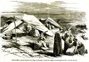 Marokon juutalaisia hakemassa turvapaikkaa Espanjan Algesirasista 1800-luvun puolivälissä (kaiverrus). tekijältä Unknown artist