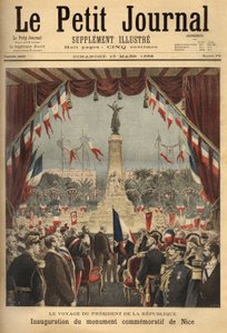 Tasavallan presidentin Felix Fauren (1841-1899) matka Nizzan kreivin Ranskaan liittämisen muistomerkin avajaisiin. Kaiverrus "" Le petit Journal""/1896. Selvan kokoelma. tekijältä Unknown artist