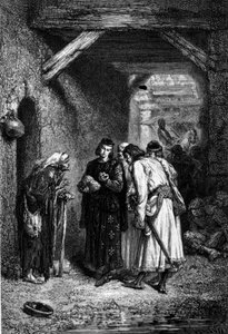 Kuningas Ludvig IX eli Saint Louis (1214 - 1270) tutkii köyhien leipää ja huomaa sen olevan kuivaa. tekijältä Unknown artist