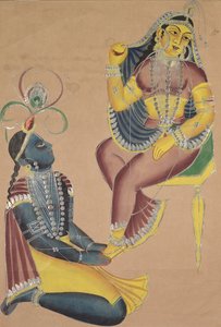 Krishna silitti Radhan jalkoja tekijältä Unknown artist