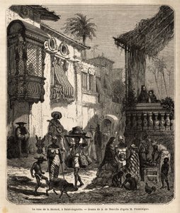La casa de la Merced (nykyisin Mercy Street) Saint Augustinen, Yhdysvaltojen (Yhdysvallat) vanhin kaupunki, jonka espanjalaiset perustivat vuonna 1565; kaupungin pääkatu, pieni ja väkiluku, jossa on erilaisia eläimiä ja ainutlaatuinen sekoitus erilaisia am tekijältä Unknown artist