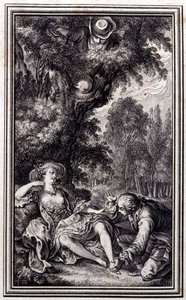 Kyläläinen, joka menetti vasikkansa - Jean La Fontainen "Tarinoita ja novelleja säkeissä". 1762. tekijältä Unknown artist