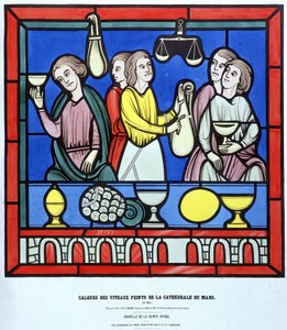 Les chanteurs du Mans - Samankaltaisuus Cathedrale du Mansin lasimaalauksesta 1200-luvulta. 1800-luvun kerros. tekijältä Unknown artist