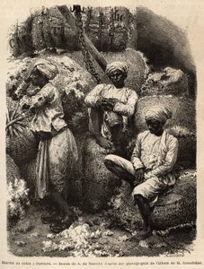 Parsi-työläiset levossa Bombayn puuvillamarkkinoilla. Edouard Charton, painos Hachet tekijältä Unknown artist