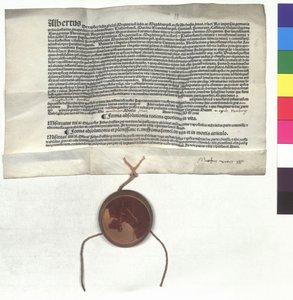 Mainzin arkkipiispal Albert Brandenburgin (1490-1545) anomuskirje paavi Leo X:n (John de Medici) valtuudella tekijältä Unknown artist