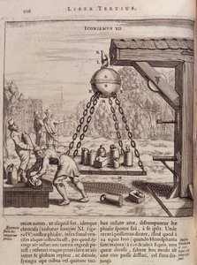 Ladataan ripustettuja Magdeburgin pallonpuoliskoja - Otto von Guericken (Otto de Guericke) "Ottonis de Guericke: Experimenta Nova Magdeburgica de vacuo spatio" tekijältä Unknown artist