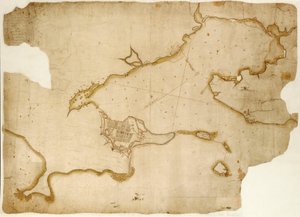Louisburgin linnoitus ja satama, Cape Breton, noin 1745 (käsikirjoitus). tekijältä Unknown artist