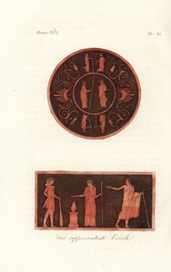 Lysander ja Agesilaus II Spartalainen (ylhäällä) ja Herkules leijonanahassa nuijan kanssa uhrauksessa Laconian Amiclean kuninkaan Deiphobusin ja hänen vaimonsa (alhaalla) kanssa tekijältä Unknown artist