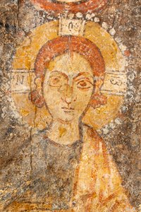 Madonna ja lapsi arkkienkelien välissä, yksityiskohta lapsesta. tekijältä Unknown artist