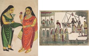 Maid tuo vesipiippua naiselle (recto); Krishna painotettu arvoesineitä vastaan (?) (käänteinen) tekijältä Unknown artist