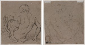 Mies istuu maassa, takaa katsottuna (recto); Luonnos (käänteinen) tekijältä Unknown artist