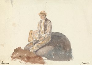 Mies istuu kivellä (Madeira, 16. tammikuuta) tekijältä Unknown artist