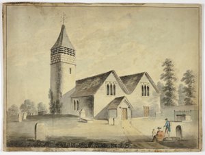 Mies, nainen ja lapsi Churchyardin hautausmaalla tekijältä Unknown artist