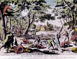 Talonpoikien ampumat ryöstäjät. 1700-luvun vedos Paris, B.N. tekijältä Unknown artist