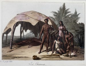 Ateriat Paraguayn intiaanien charruasissa. "" Vanha ja moderni puku"" 1818-1820, Ferrario. tekijältä Unknown artist