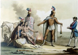 Länsimaalaisen tapaaminen Patagonian intiaanien kanssa. tekijältä Unknown artist