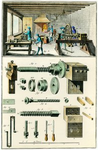 Metallin valmistus, leikkuumylly (räätälöinti). Kuvitettu taulu "" The Encyclopedia of Diderot and D