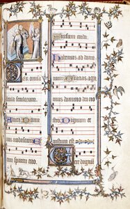 Missal of Saint Denis, noin 1350. Miniatyyri, joka kuvaa Clotairea (Clothaire) ja Dagobertia. tekijältä Unknown artist