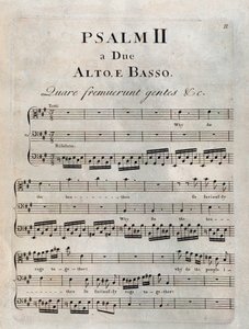 Toisen psalmin sivu Benedetto Marcellon "" Psalmit" -kappaleessa tekijältä Unknown artist
