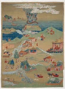 Maalattu banneri (Thangka) viidestä moraalitarinasta Avadana Kalpalata Jatakasta. tekijältä Unknown artist