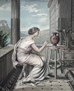 Pintor, artista, jovem grega pintando um vaso, histórico, reprodução digital de uma obra de arte original do século XIX tekijältä Unknown artist