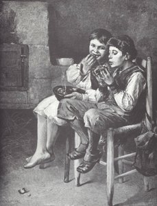 Köyhät pojat syömässä, 1800-luvun loppu (puukaiverrus) tekijältä Unknown artist