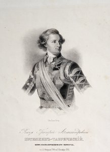 Muotokuva Grigory Aleksandrovich Potemkinista tai Potiomkinista (prinssi Grigory Aleksandrovich Potemkin-Tavricheski (Potemkin Tavricheski) (1739-1791), venäläinen sotilas ja hallitusmies - kaiverrus 1700-luvun lopulla tekijältä Unknown artist