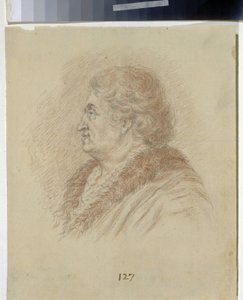 Tauris-prinssin, kenraalimarsalkka ja valtiomies Grigori Aleksandrovich Potjomkin (Potjomkin) (1739-1791) muotokuva. (Tauriksen prinssin, kenraalin kenraalin, valtiomies G. A. Potyomkinin muotokuva). Anonyymi piirustus, lyijykynä, sanguine paperille. art r tekijältä Unknown artist
